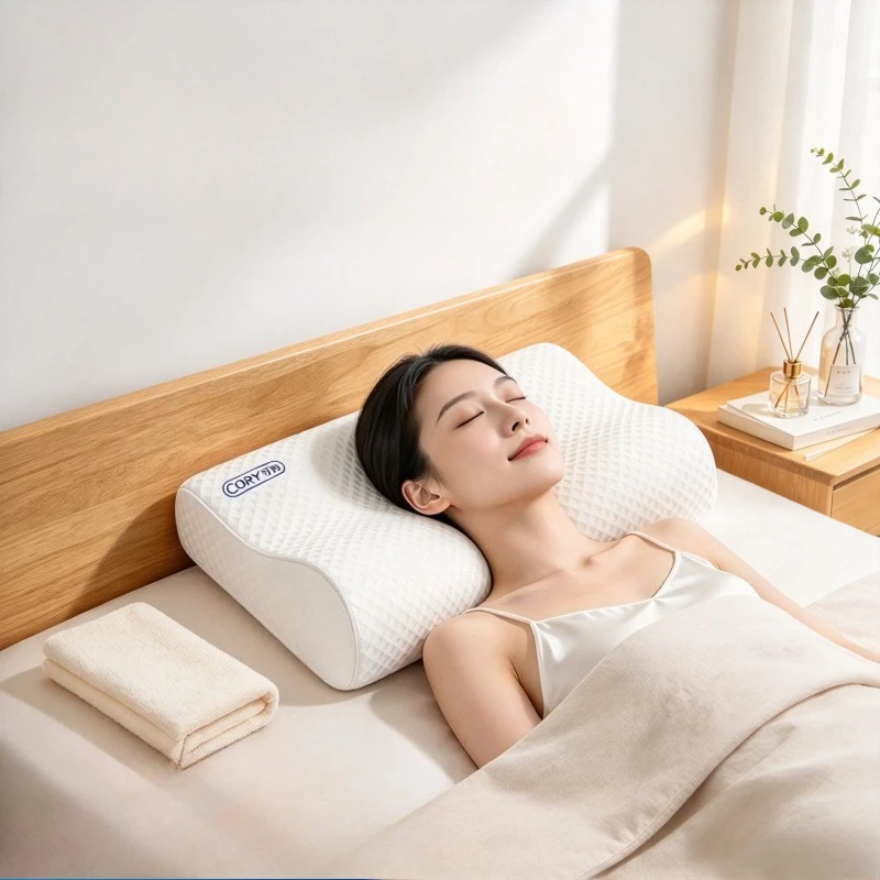 Contoured Memory Foam Neck Pillow Dual Height Cervical Support Breathable Ergonomic Sleep Pillow for Home Bed Daily Rest 목베개