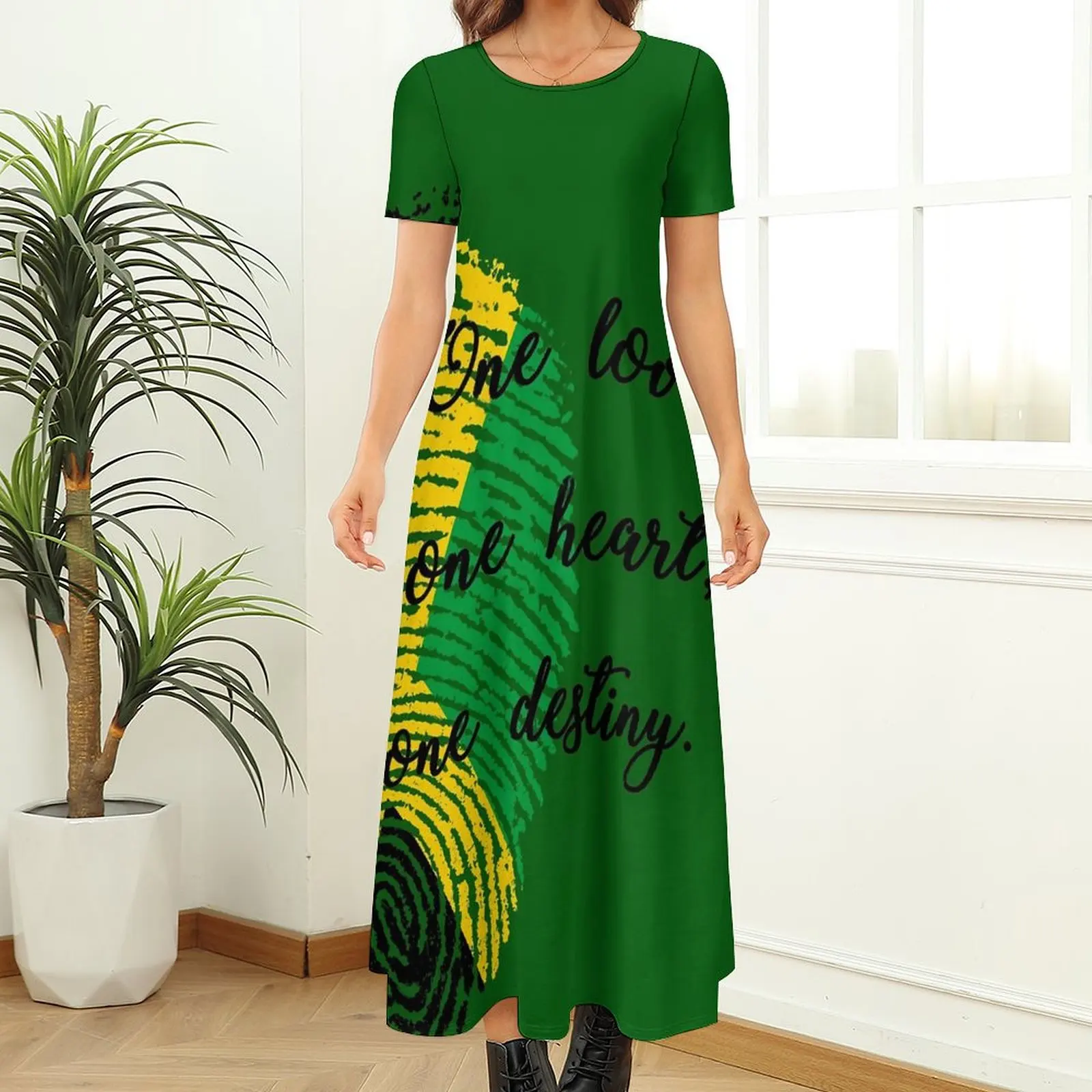 Jamaica Flag Dress One Love Party Maxi Dress Short Sleeve Street Wear Boho Beach Long Dresses Ladies Printed Big Size Vestidos