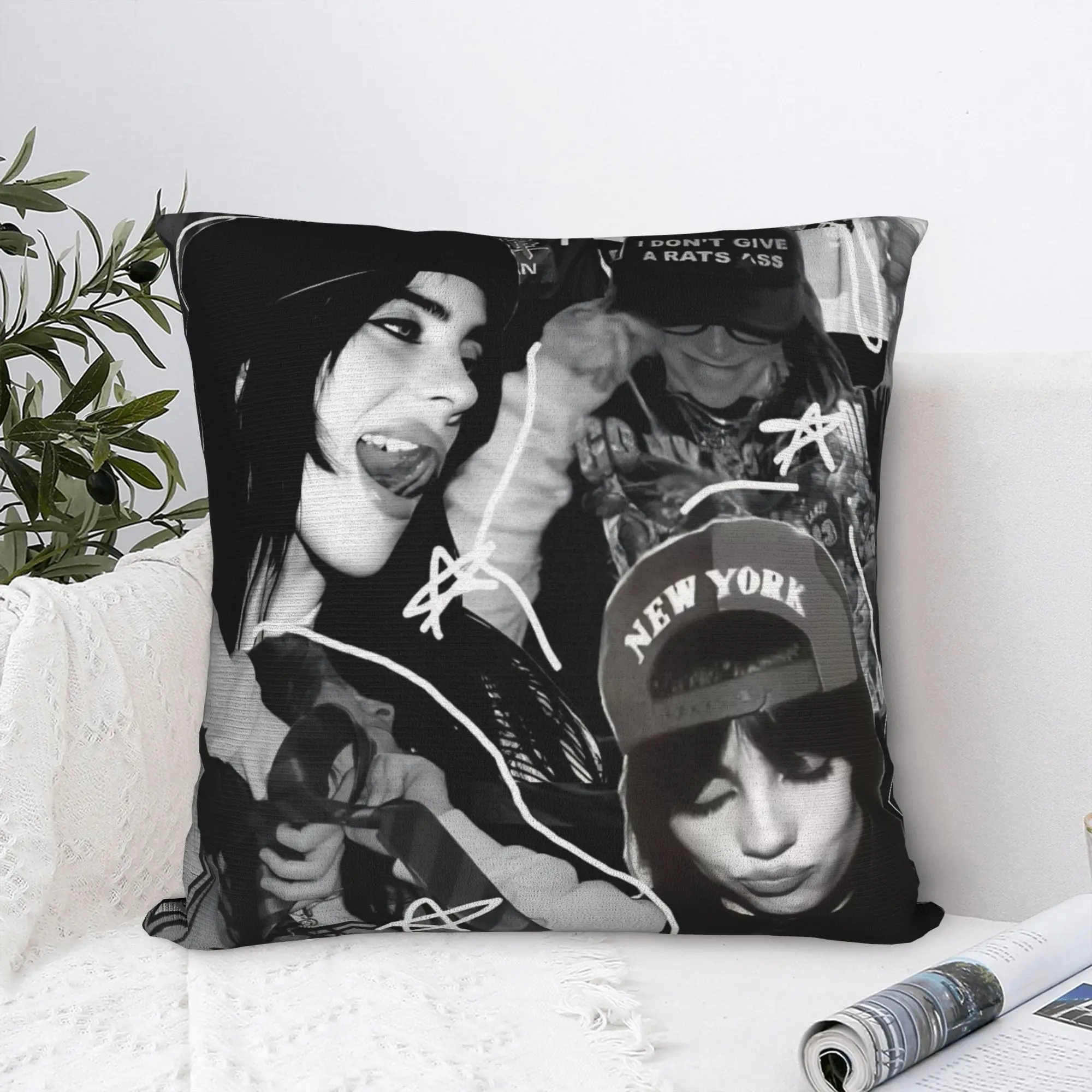 American Singer B-Billie E-Eilish Square Pillow Case Polyester Cushions for Sofa Casual Pillowcase
