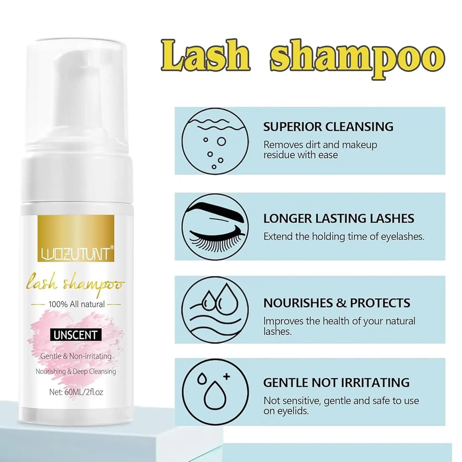 Eyelash Cleansing Kit with Eyelash Extension Shampoo 60 ml,3 Speeds Fan, Rinse Bottle & Brushes Eyelash Wash and Lash Bath for Extensions - Salon Use and Home Care