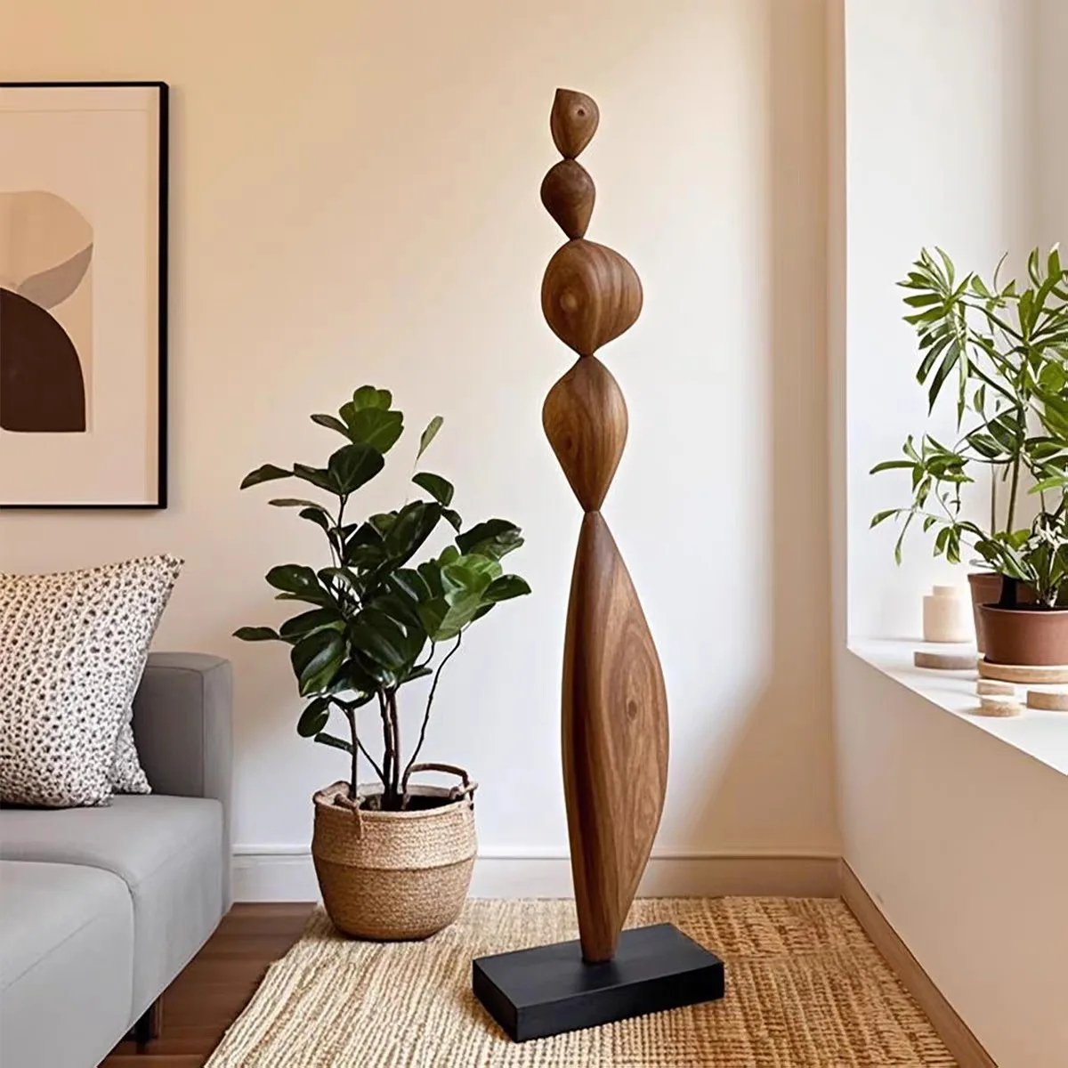 Hotel large entrance decoration solid wood art sculpture living room large floor decoration wooden crafts