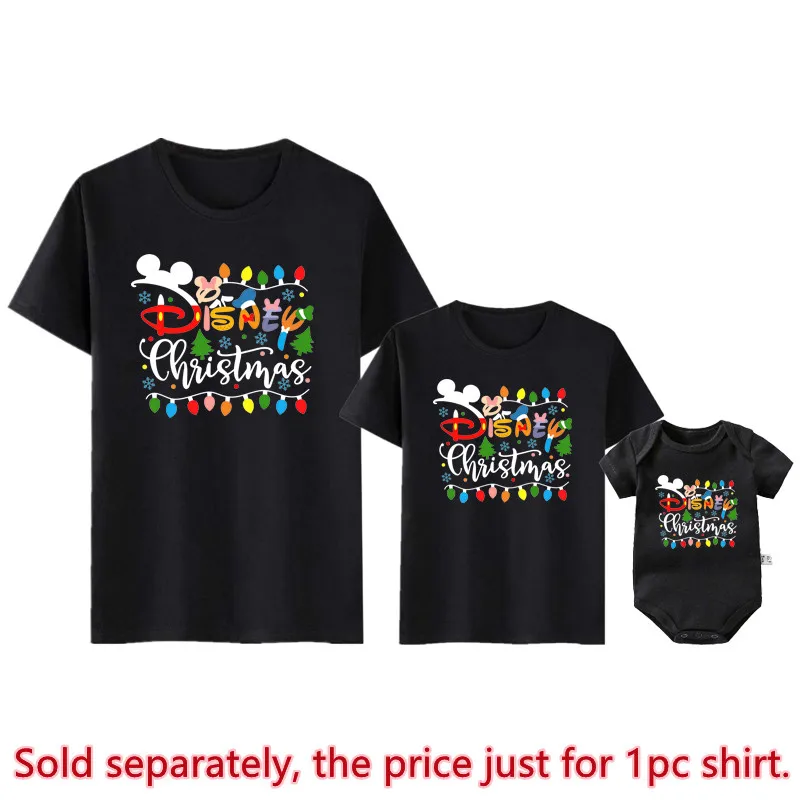 Nieuwe Disney Kerst T-Shirts Katoen Bijpassende Vader Moeder Kids T-Shirt Baby Romper Grappig Disney Xmas Party Shirt Familie Look Outfits