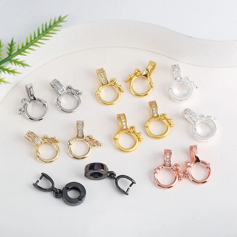 2PCS 18K Making DIY Handmade Necklace Making  Gold Plated Inlaid Zircon Connector Clasps Brass Pendant Bail Clasp Jewelry