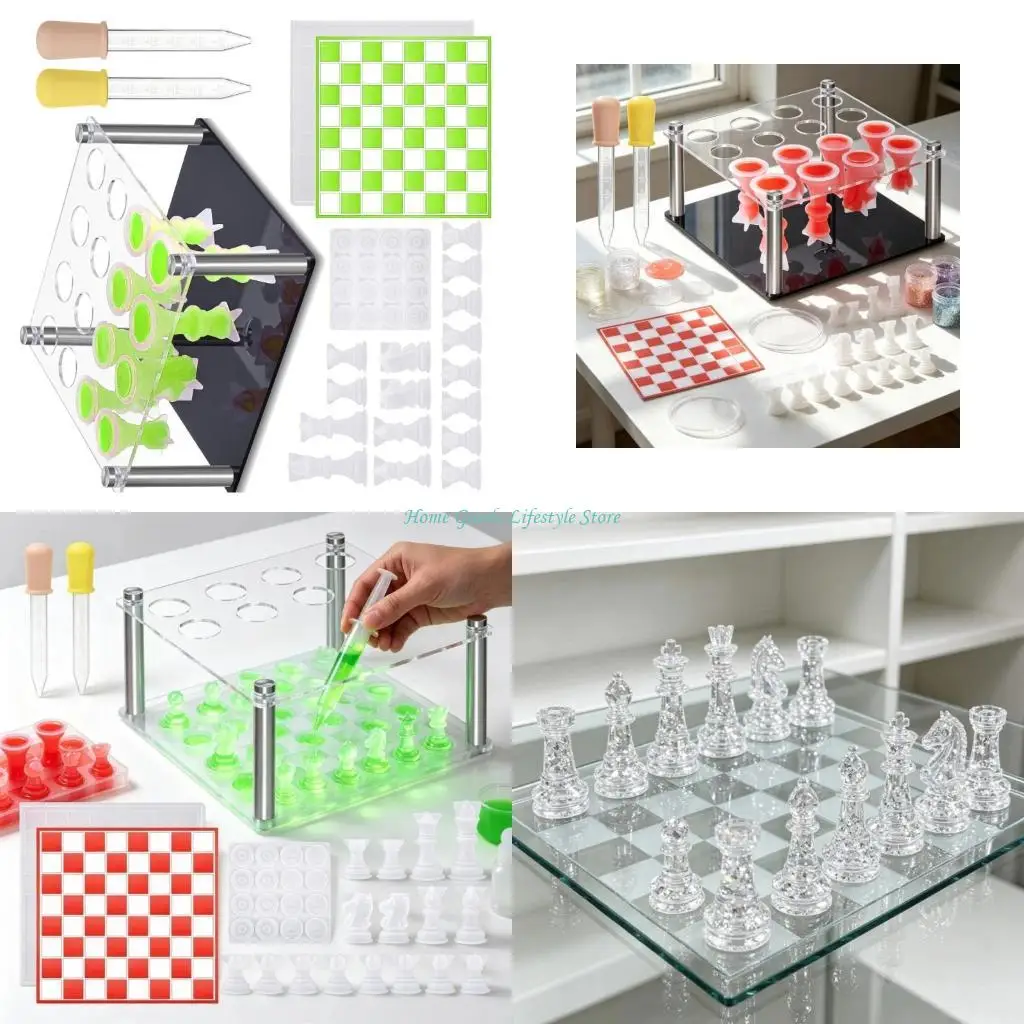 E74E Chess Molds for Resin Casting,Resin Chess Set Mold Checker & Chess Board Mold