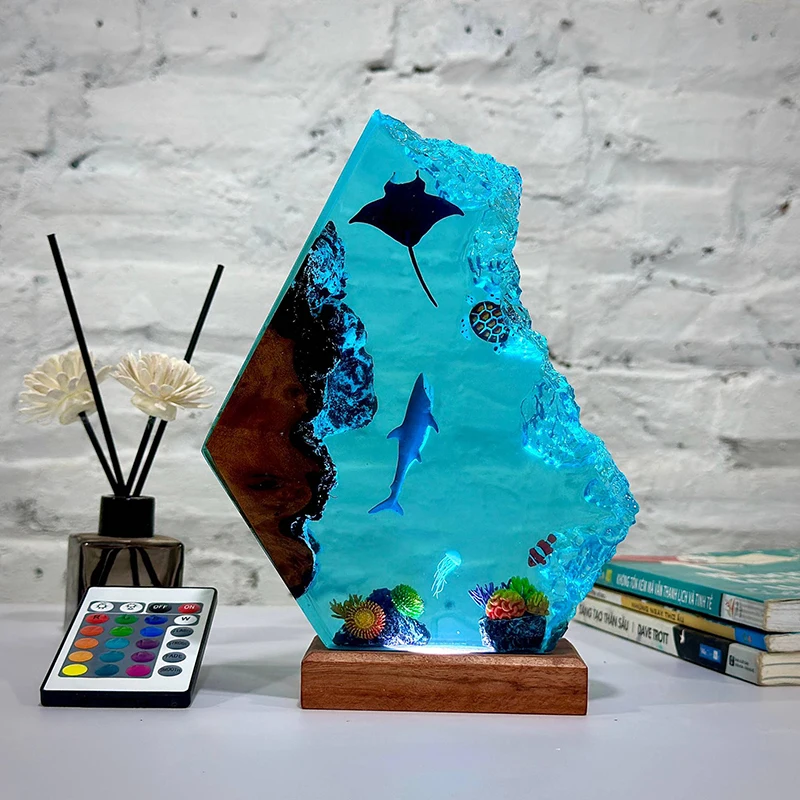 Ocean Animals Theme Organism Resin Table Light Creactive Art Decoration Shark Turtle Sea World Night Light  USB Charge