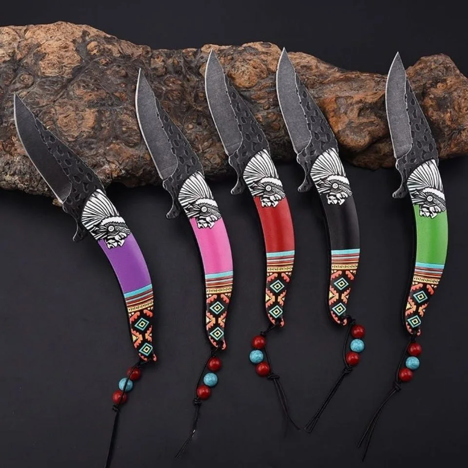 Outdoor retro art folding knife, high hardness outdoor survival knife, Indian retro art folding knife, multi-purpose fruit knife