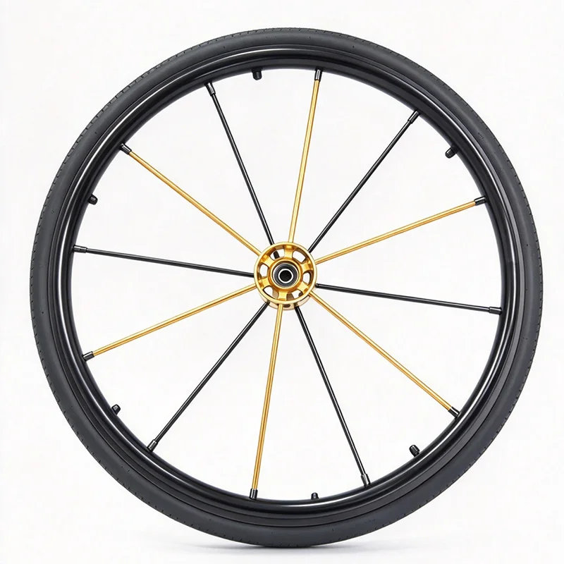 24X1 (25-540) Wheelchair Rear Wheel Accessories, Black and Gold Spokes, Aluminum Alloy Double-Layer Rim, Inflatable Puncture-Proof Tire, One Each for Left and Right (a Pair)