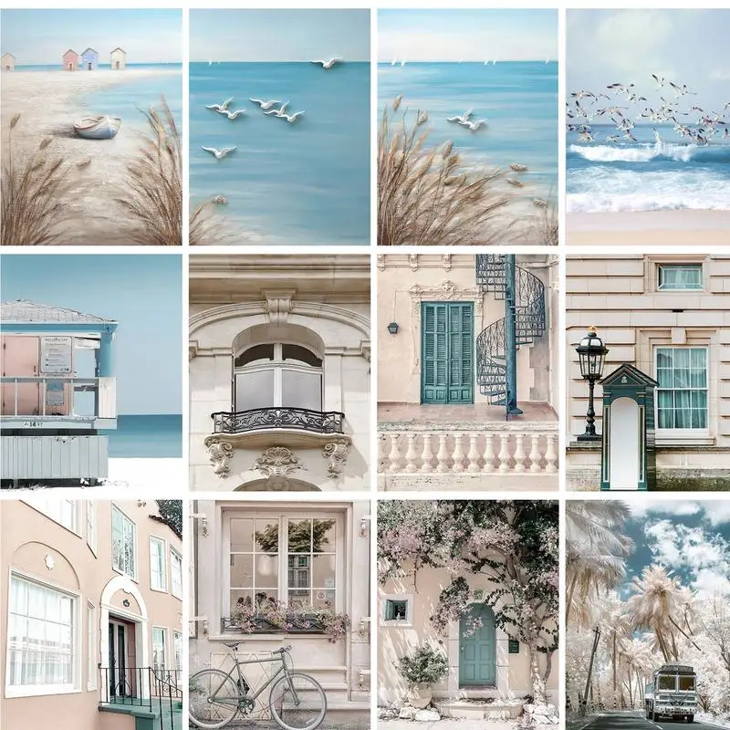 

PhotoCustom Modern Painting By Numbers On Canvas Seaside Villa Landscape Picture Drawing Wall Decors Diy Gift Adults Crafts Kits