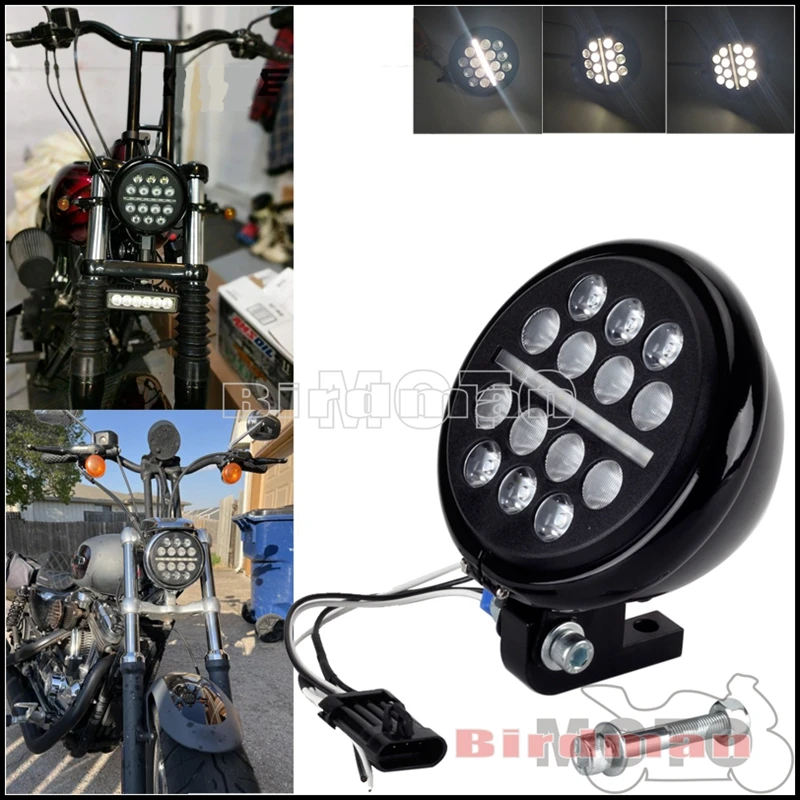 

Motorcycle 12V LED 5.75" Retro Round Headlight For Harley Dyna Street Bob Super Glide Low Rider Wide Glide Fat Bob FXDXT