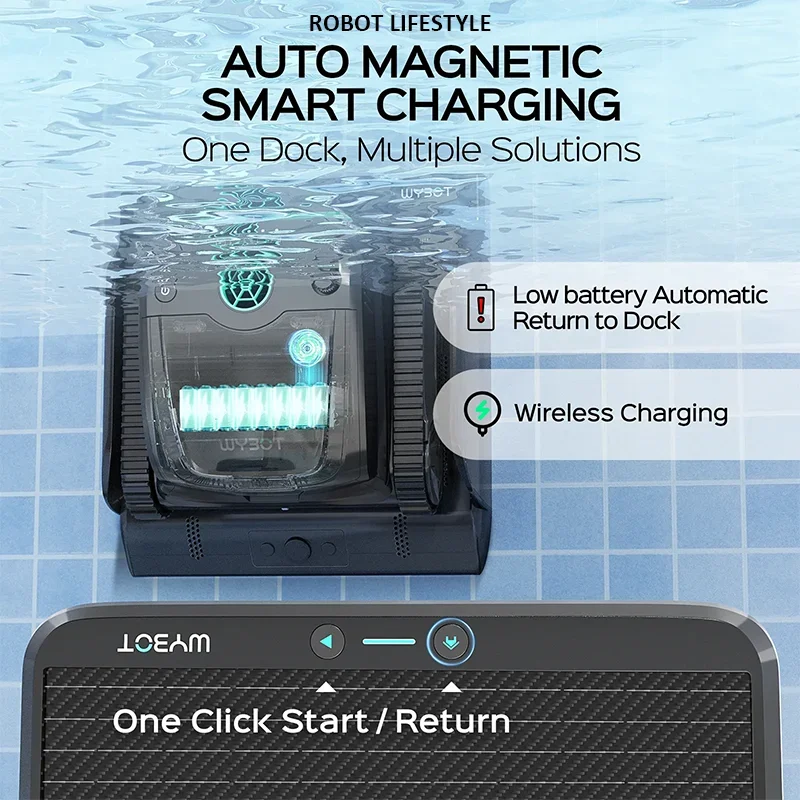 Solar Cleaning Robot Pool Robotic Cleaner WYBOT S2 Solar Vision with Auto Charging Dual Filtration 2.5H Working Time Max 300㎡