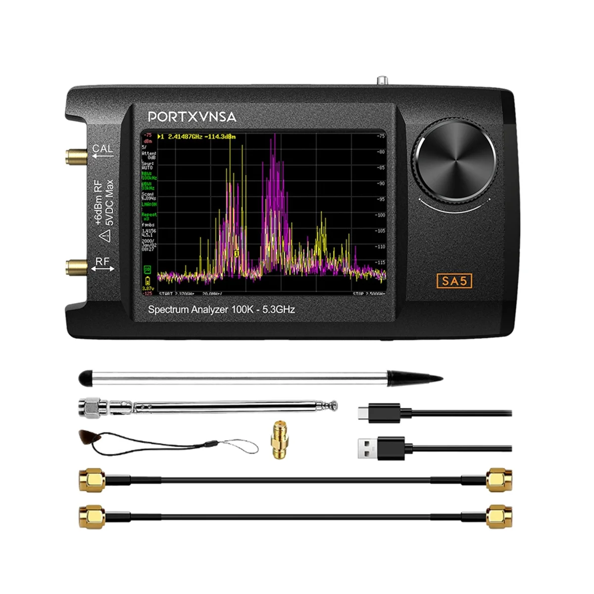 B59APORTXVNSA 4inch IPS LCD SA5 Multi-Function Handheld Spectrum Analyzer 100k-5.3GHz Signal Generator with Battery