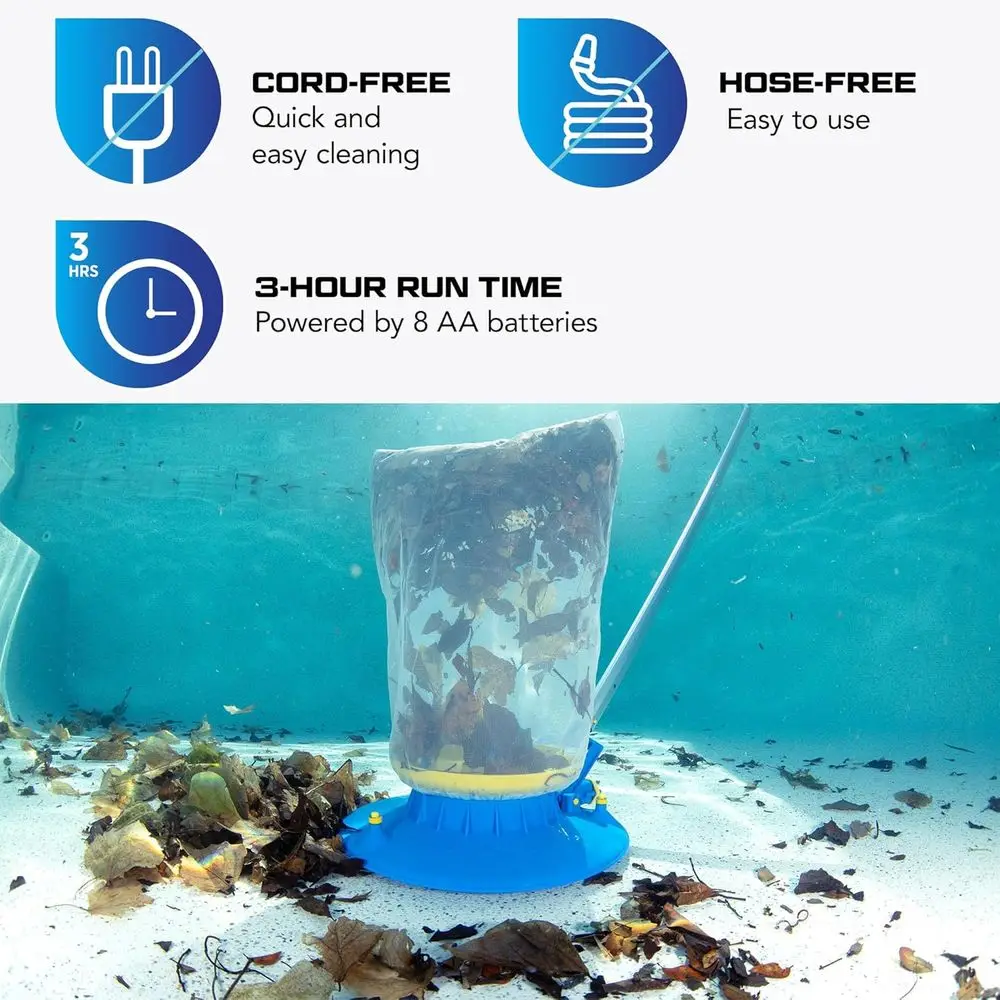 เครื่องดูดฝุ่นสระว่ายน้ำไร้สายพร้อมถุงตาข่าย เครื่องเก็บใบไม้แบบใช้แบตเตอรี่สำหรับสระว่ายน้ำแบบฝังดินและแบบตั้งพื้นโดยวอเตอร์เทค