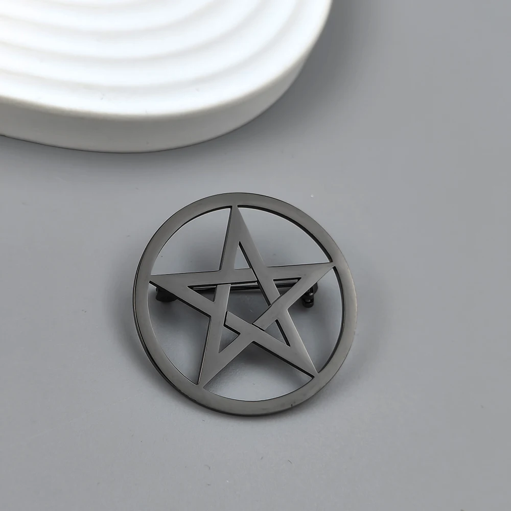 Classic round five-pointed star gold-plated brooch, men's collar lapel pin black, suit accessories, gift for husband image 4