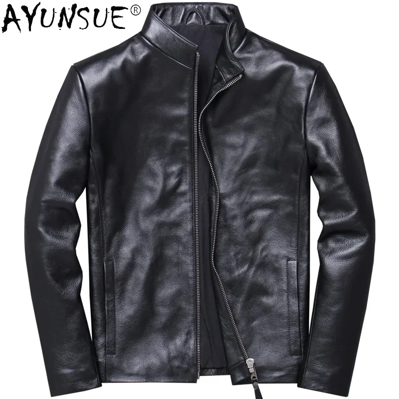 

2024 AYUNSUE Autumn Genuine Cowhide Leather Jacket Male Spring New Black Biker Jackets for Men Korean Clothes Veste Homme gmm26