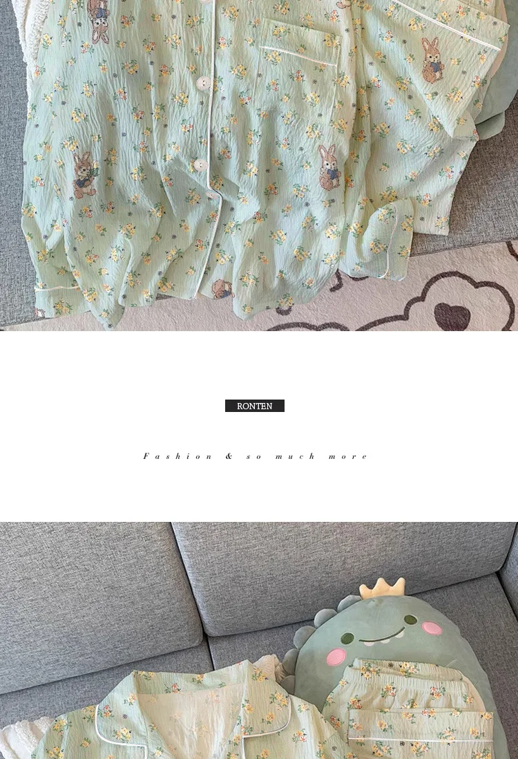 Frühling und Herbst Neue Damen Frische Floral Bunny Langarm Pyjamas Mädchen Studenten Faltig Tuch Nische Freizeit Pyjamas Homewea – Detail 8
