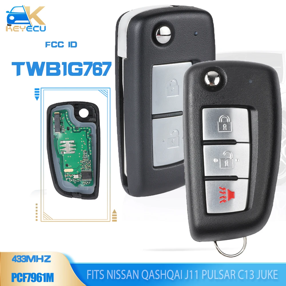 

KEYECU CWTWB1G767 дистанционный ключ 2B/3B FSK 433 МГц PCF7961 для Nissan Rogue X-Trail Qashqai Pulsar Juke 2014 2015 2016 2017 2018