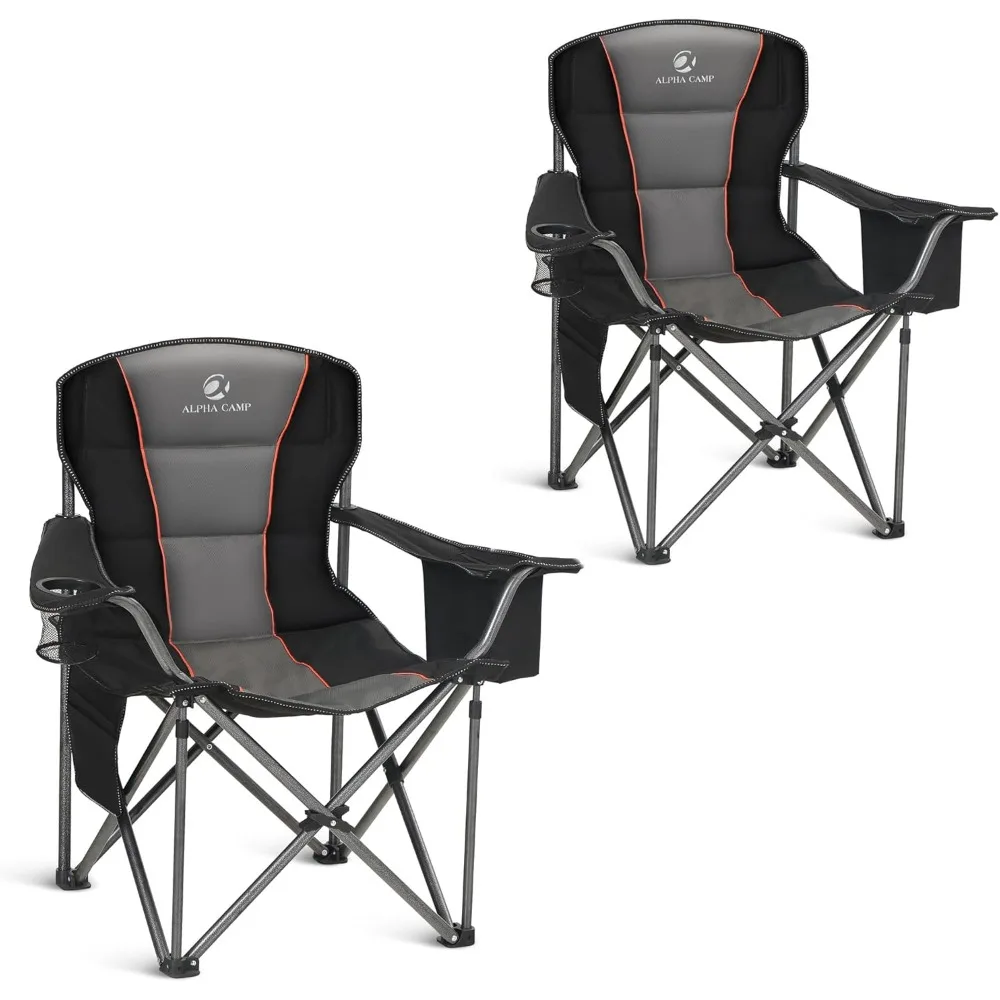 

HOME Oversized Camping Folding Chair, Heavy Duty Support 450 LBS Steel Frame Collapsible Padded Arm Chair