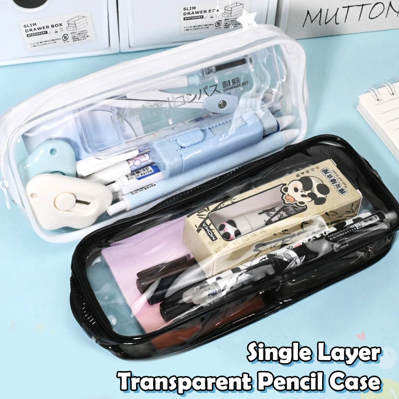 Single Layer Transparent Women Cosmetic Bag Travel Accessories High-capacity Makeup Zipper Bag Waterproof PVC Pencil Case