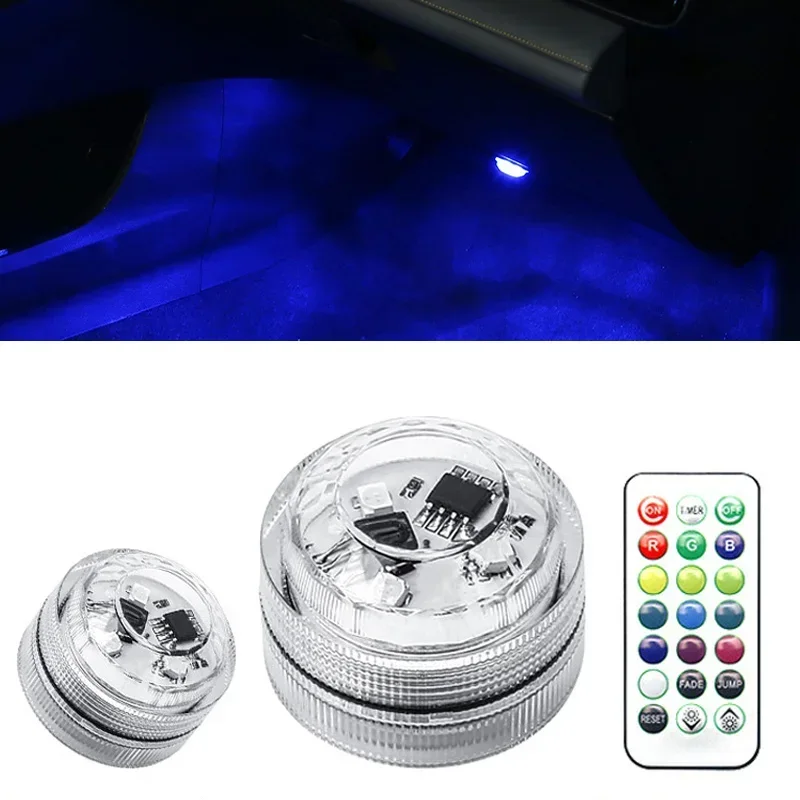 LED RGB AutoInterior Atmosphere Light Decorative Foot Lamp With USB Wireless Remote Control Multiple Modes For Car,Home Decorat