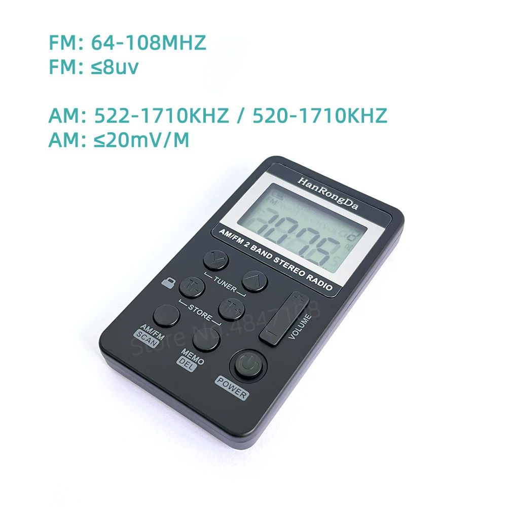 Portable Radio Mini Pocket FM AM Step 9KHZ 10KHZ Stereo Receiver LCD Screen High Sensitivity Rechargeable Built-in Battery