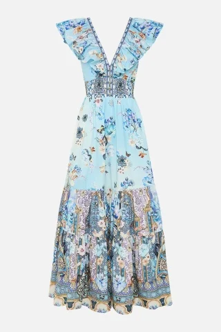 

2026 Summer New High Quality Floral Print Short Sleeve Belted Elegant Women Midi Dresses for Holiday