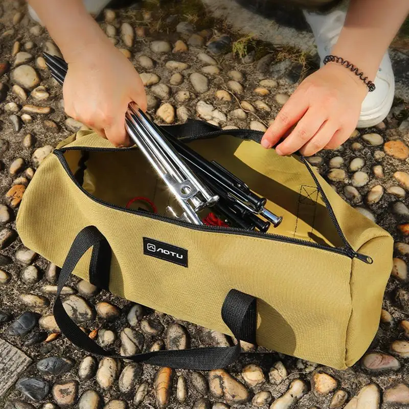 Tent Stake Bag Camping Tent Peg Ground Nail Storage Bag Double Layer Canvas Storage Bag Heavy Duty Hammer Nail Pouch for Hiking