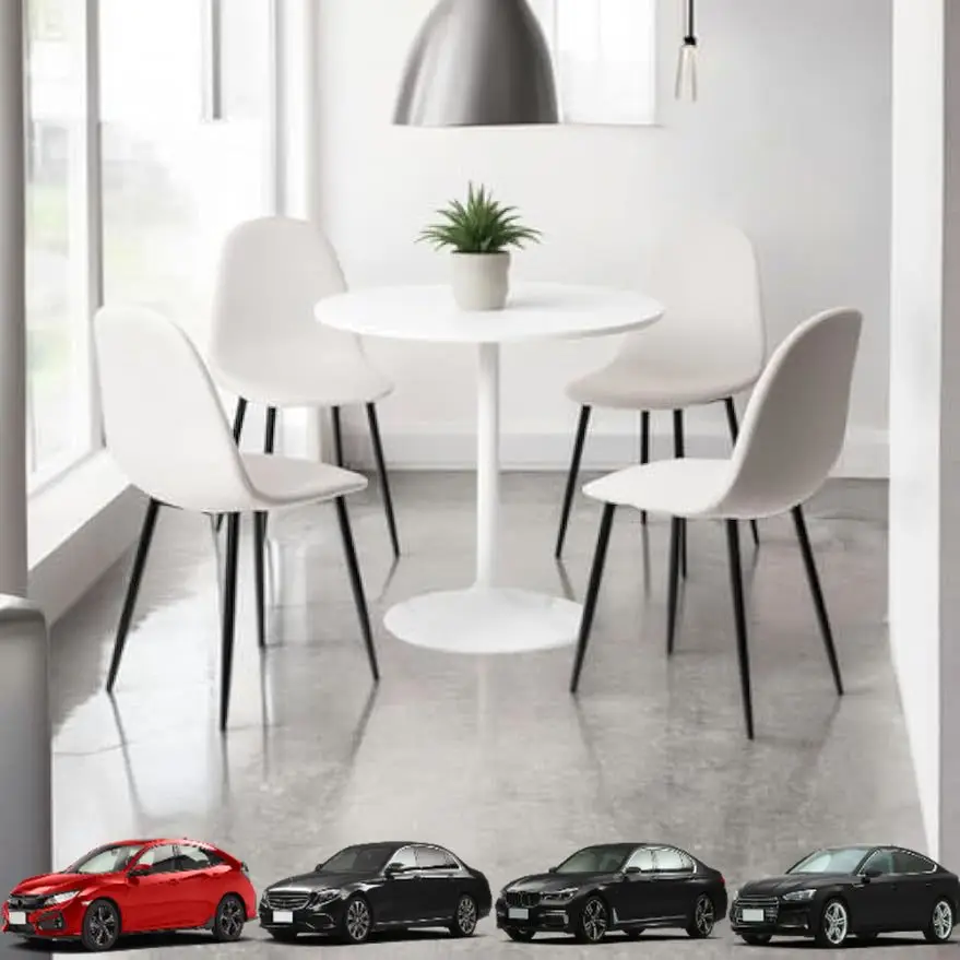 

Homy Casa Modern Round White Dining Table with 4 Elegant Chairs Set, Sleek Black Metal Legs, Comfortable Cushioned Seating, Perf