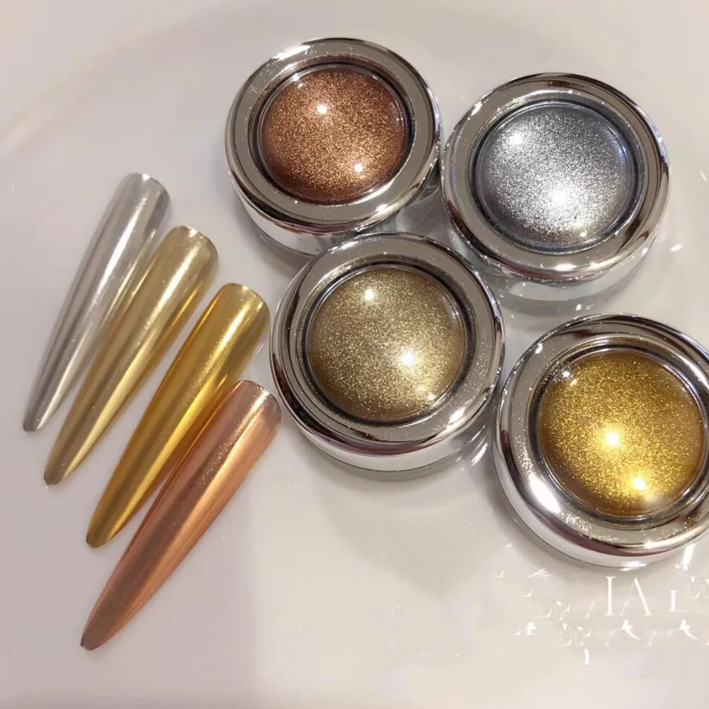

4 банки Gold Magic Mirror Chrome Nails Металлическая пыль 4 оттенка Золото Розовое золото Серебро Бронзовый пигмент для ногтей Пыли DIY Маникюрные вспышки