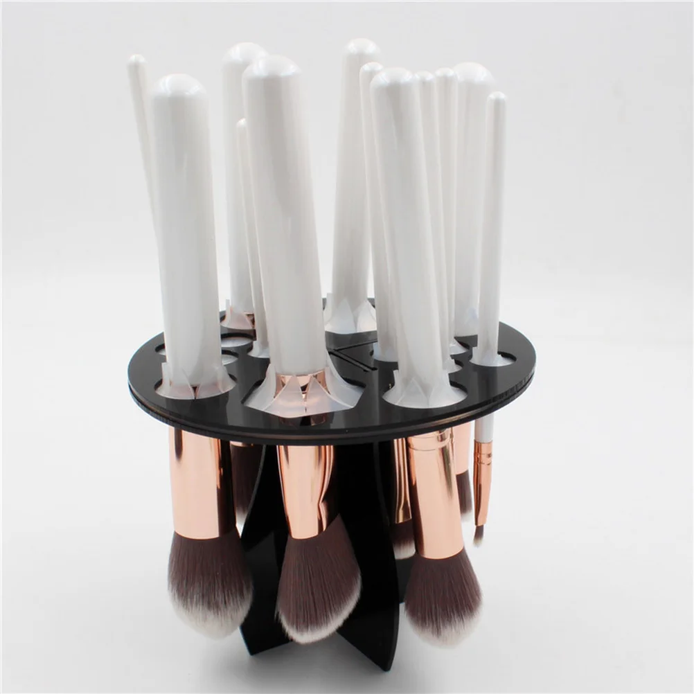 

Makeup Brush Holder Acrylic Round Mix Size Holes Drying Rack Makeup Brush Storage Organizer Cosmetics Tools Black
