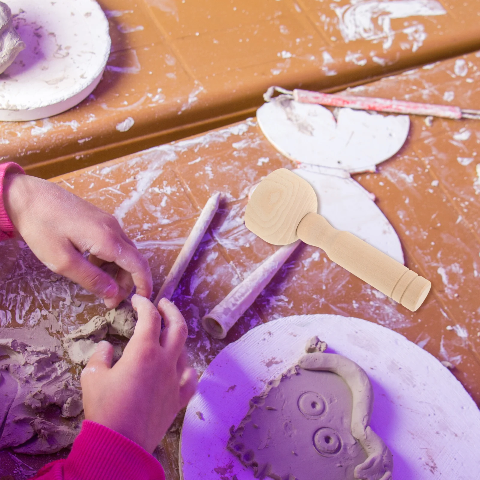 Kit de motifs d'argile avec manche en bois, outils de modélisation de pâte pour enfants, projets d'art artisanal, ensemble d'estampage de conception de poterie