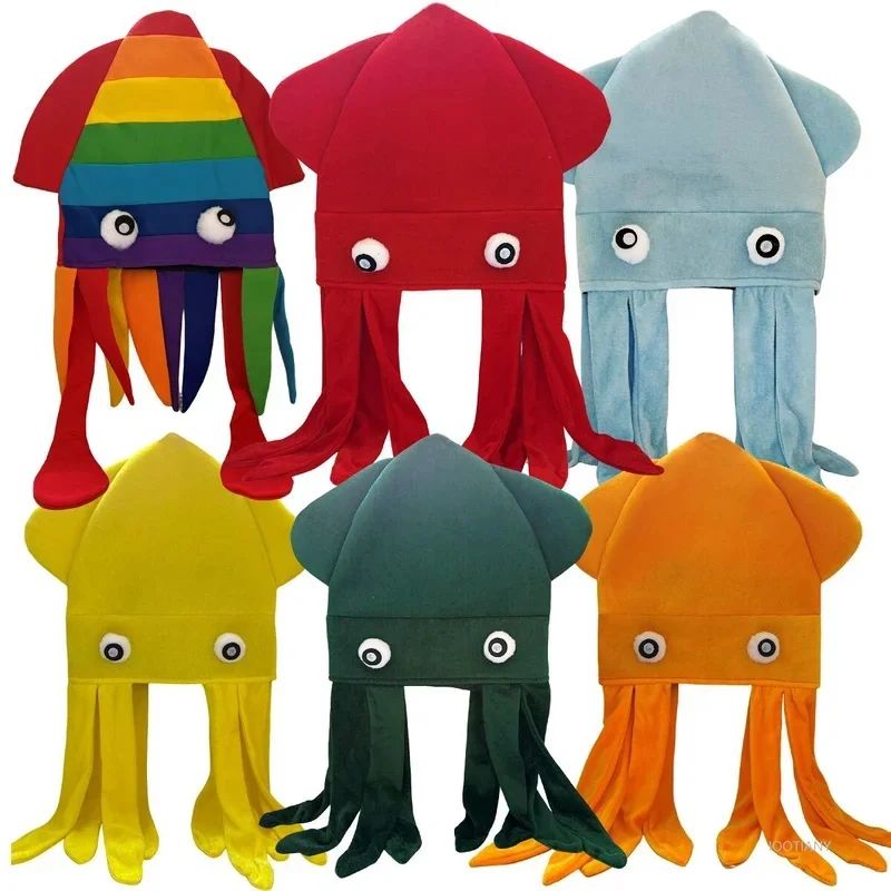 Chapeau de pieuvre en velours coloré pour cosplay, accessoire de performance pour fêtes dansantes adultes et enfants, chapeau de fête mignon en forme de pieuvre, taille L