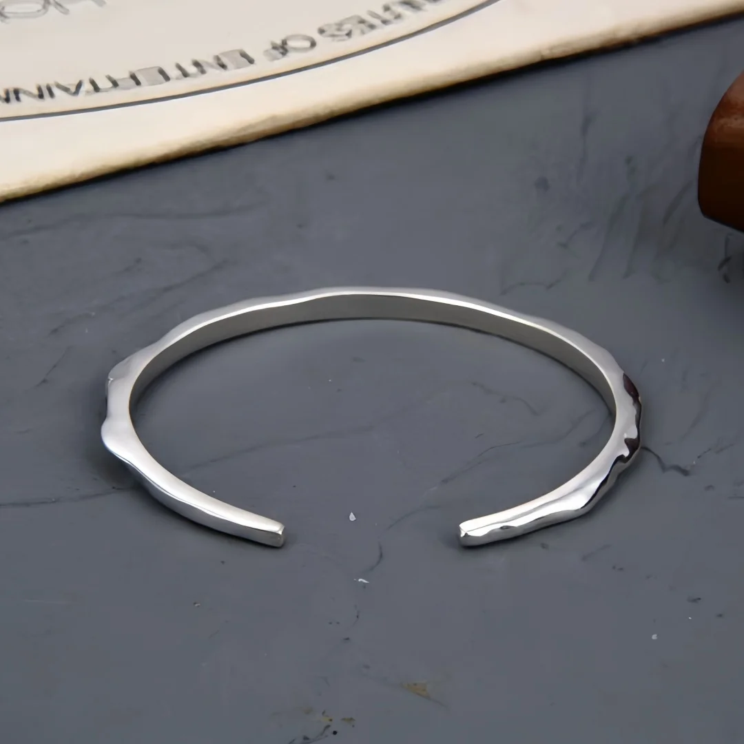 New S925 Sterling Silver Charms Bangle for Men Women Antique Magma Pattern Punk Fashion Bracelet Fine Choice Jewelry