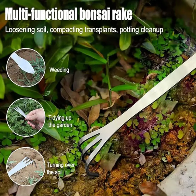 Stainless Steel Root Rake Hand-held Bonsai Potted Anti-rust Rake Loosen The Soil Bonsai with Rotating Soil Gardening Tools
