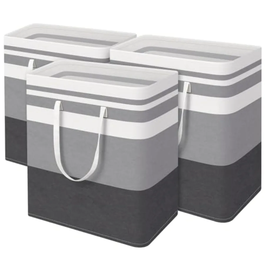 

3-Pack Large Laundry Basket, Waterproof, Freestanding Laundry Hamper, Collapsible Tall Clothes Hamper with Extended Handles for