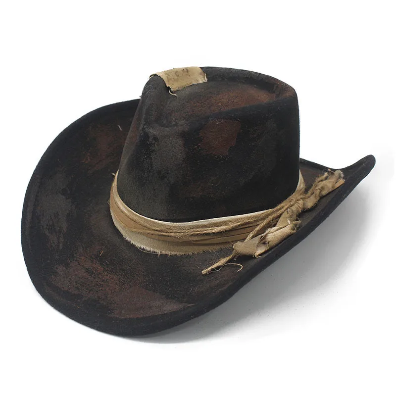 Vintage Distressed British Fedora Wide Brim Leather Trim Retro Hat Casual EU US Style