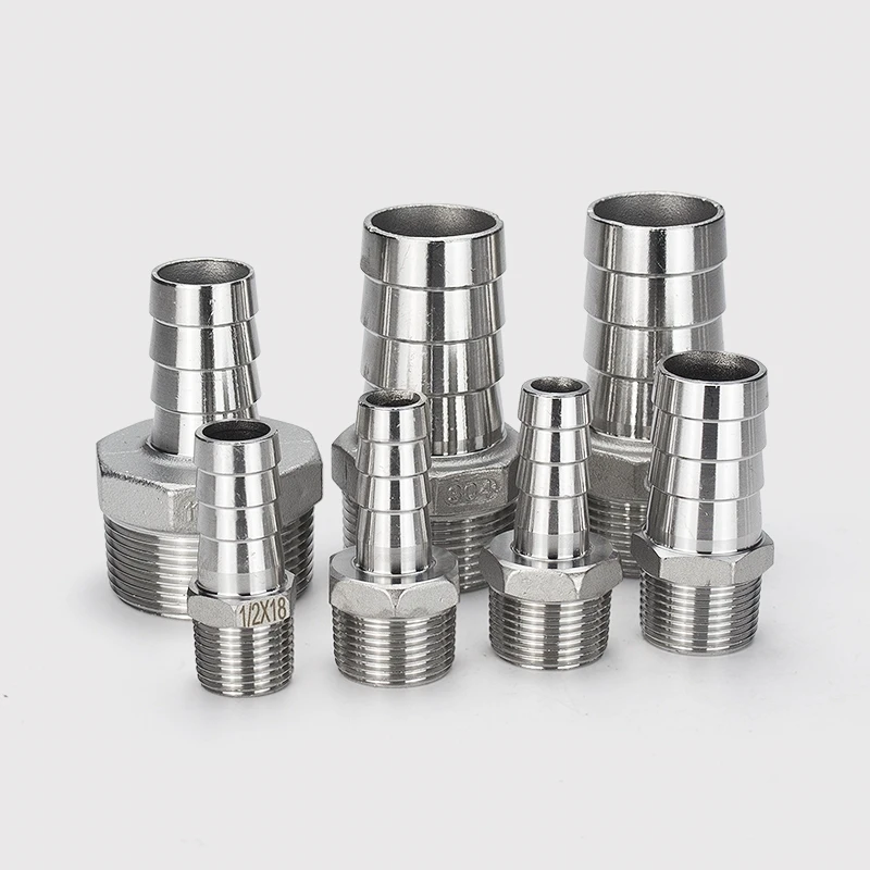 304 Stainless Steel Pagoda Connector 6/8/10/12/14/16mm Hose Barb Connector Hose Tail Thread 1/2 BSP PC Male Brass Pipe Fittings