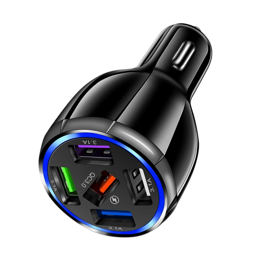 5 Ports USB Car Charger Quick Charge 3.0 Fast Car Lighter for Samsung Huawei Xiaomi iPhone Car Charger QC 3.1-Black