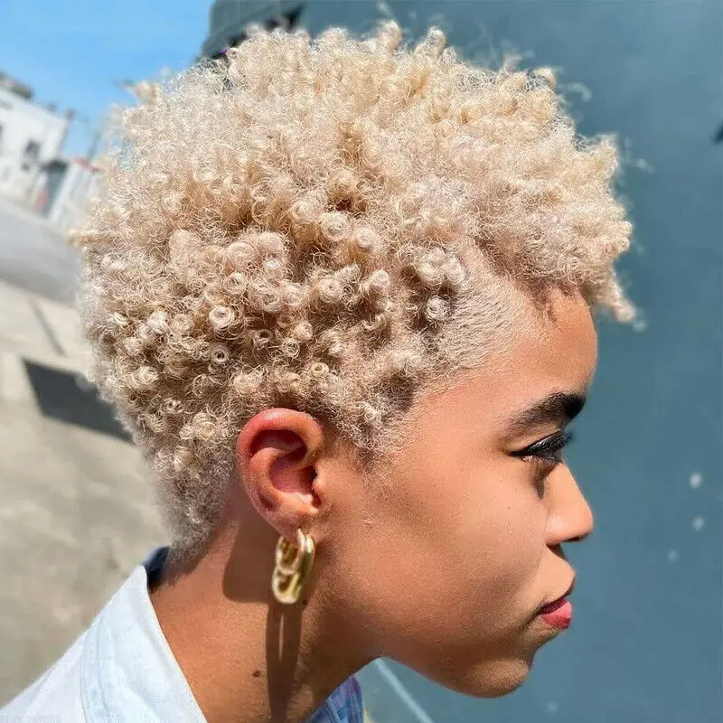 Short Blonde Pixie Cut Curly Wigs