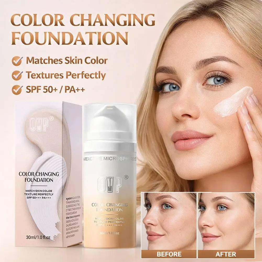 Color-Changing Sunscreen Foundation, Skin Tone Matching, All-Day Long-Lasting Wear, Perfect Base Foundation Makeup