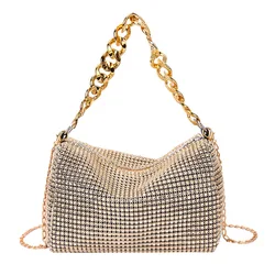 Borsa a tracolla lucida di design di lusso pochette da sera brillanti borse da festa borsa da donna nuova in argento dorato 2023