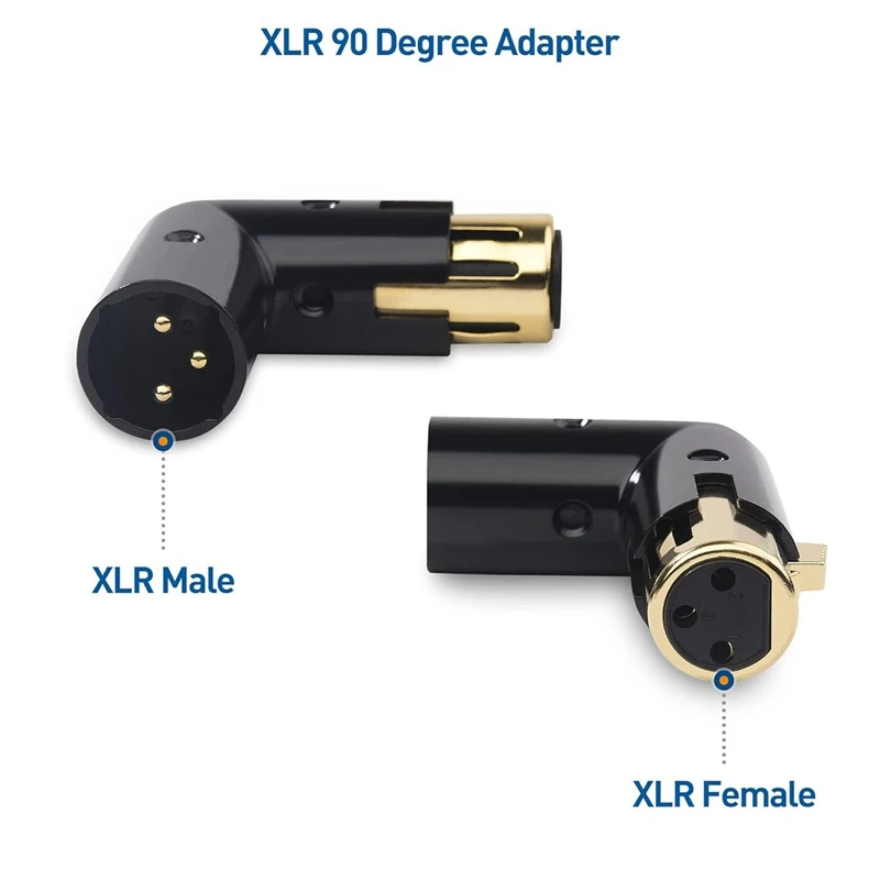 2 pçs adaptador de áudio plug ajustável macho para fêmea ângulo direito xlr adaptador 3pin preto (adaptador xlr 90 graus)