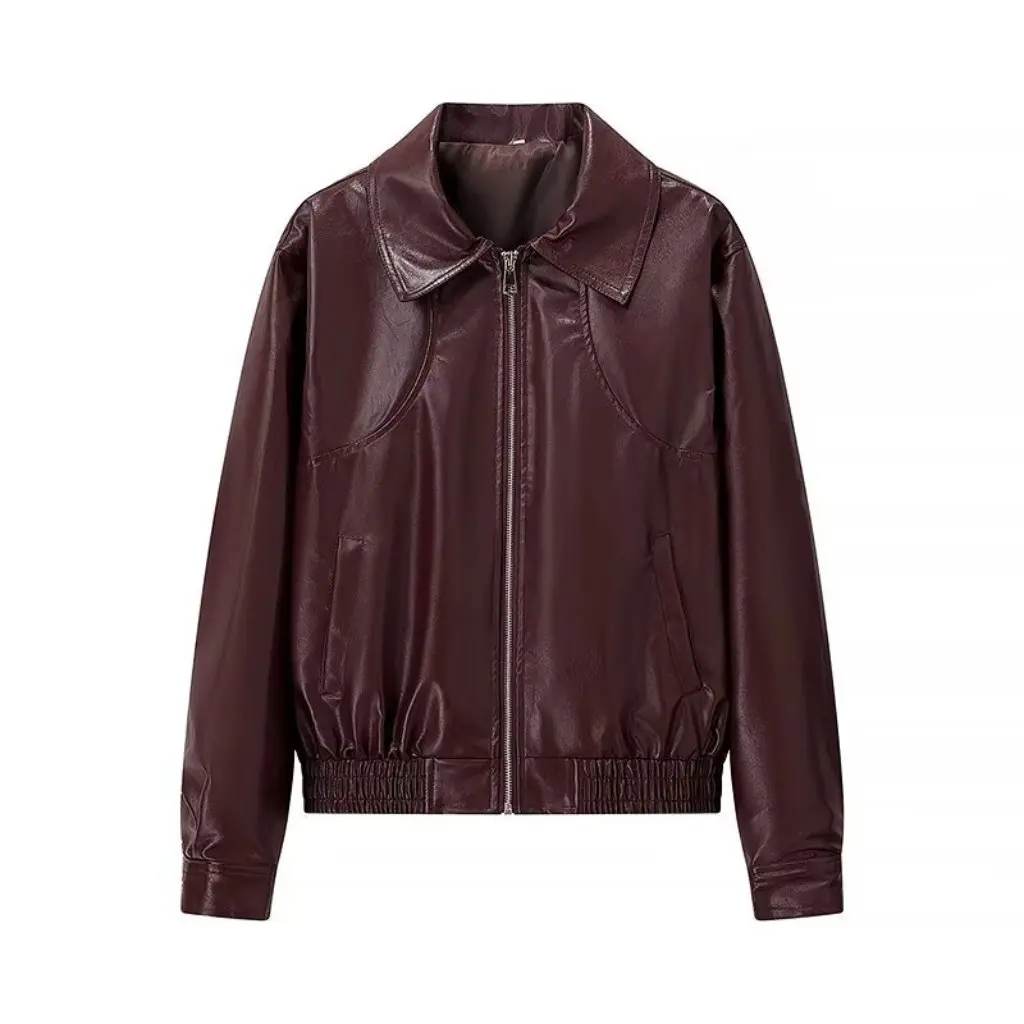 

Women's PU Leather Jacket Coat Autumn Fashion Trend European American Style Zipper Lapel Top