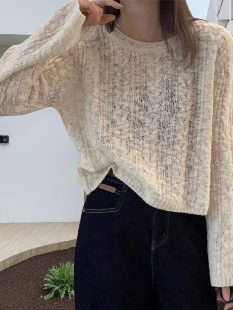 핑크 스웨터 여성용 라운드 넥 니트 탑 부드러운 레이지 스타일 이너웨어 베이스 셔츠 가을 겨울 신상 출퇴근룩...