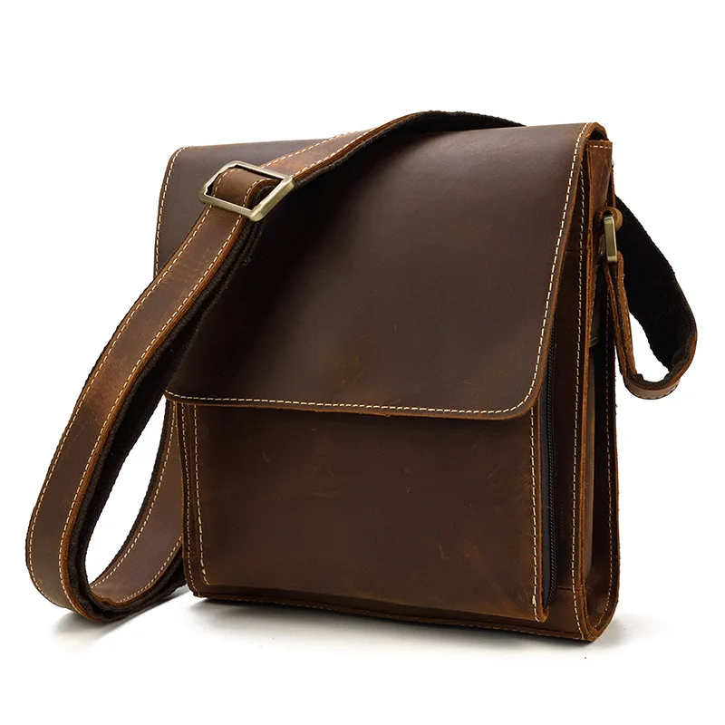 Men's Genuine Leather Shoulder Bag Crossbody Bag Top Layer Cowhide iPad Bag Vintage Business Bag Male Bag