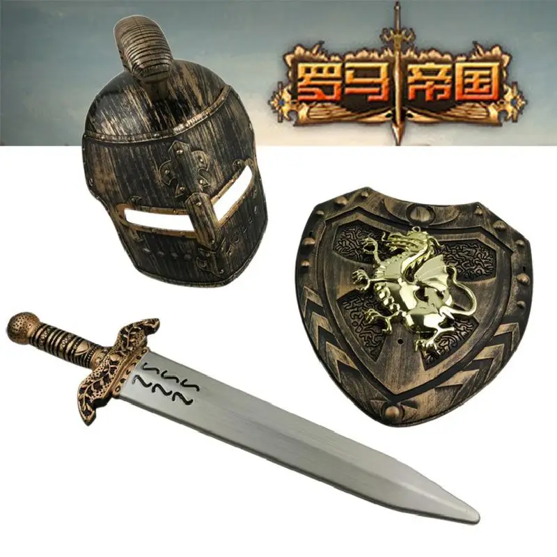 Retro Roman Warrior Armor Set Children Wear Dragon Shield Weapon Toy Cosplay For The Dance Performance Outdoor Sports Toy Gift