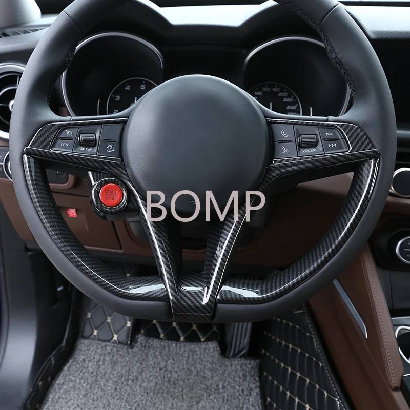 BOMP For 17-19 Alfa Romeo Giulia/Stelvio steering wheel V-frame One-touch start box steering wheel button decoration sticker ABS