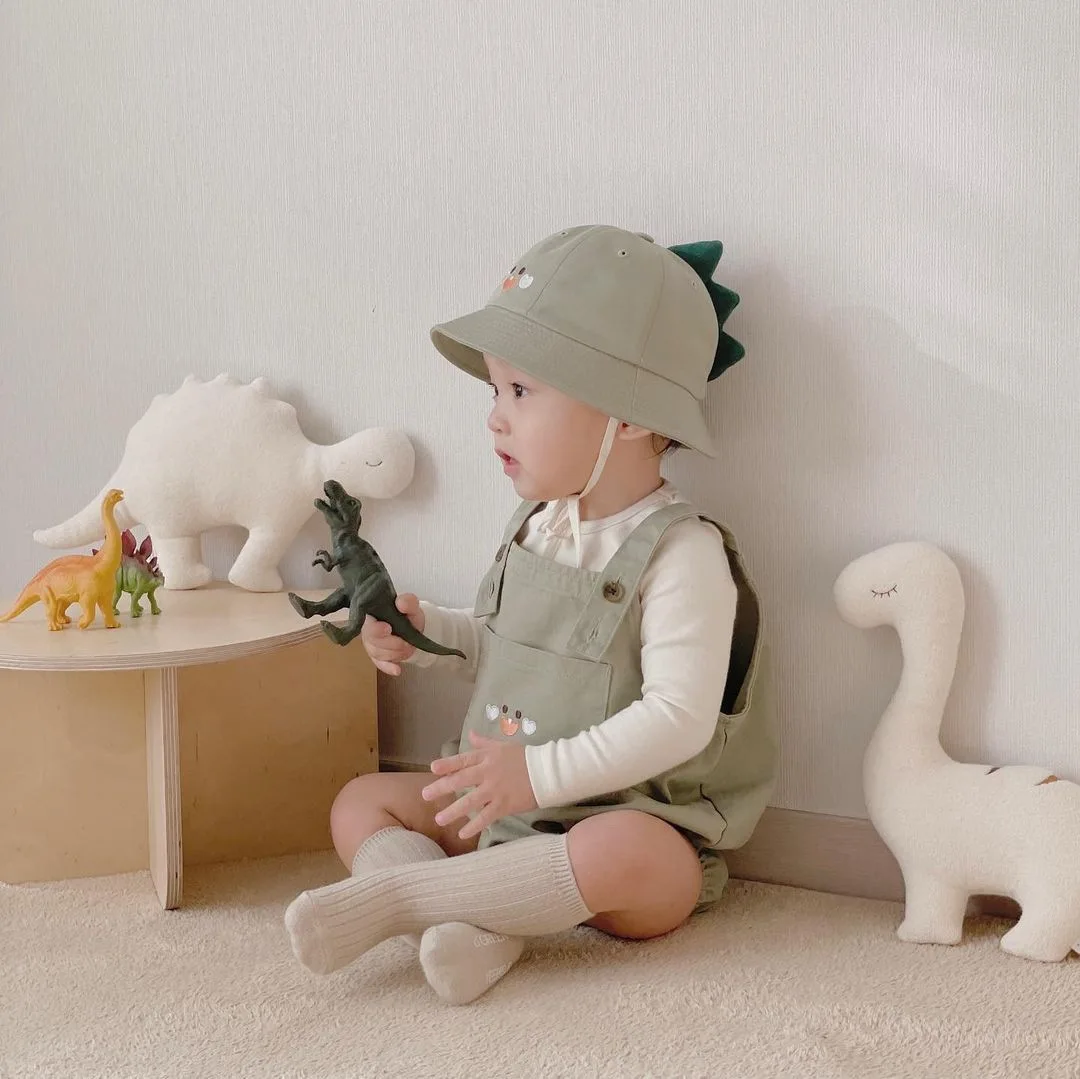 Newborn Baby Boy Cute Cartoon Squirrel Overalls Fashion Soft Infant Girl Bear Cotton Sleeveless Bodysuit Lace-up Bucket Hat