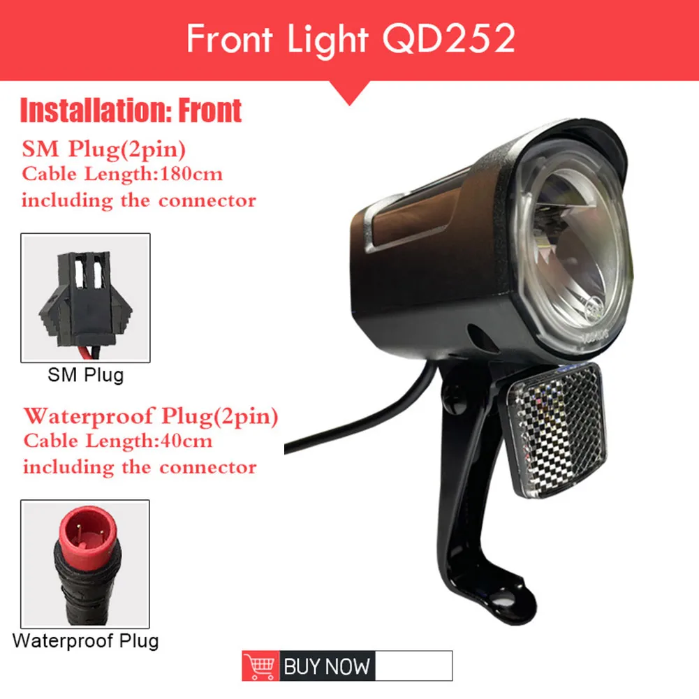 

12-72V Ebike Headlight LED Electric Bicycle Front Light SM/Waterproof Connector Plug Ebike Headlight