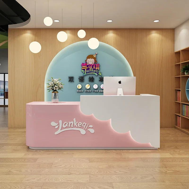 

Elegant Office Desk Front Reception Counter Clothes Hairdresser Aesthetic Furniture Hairdressing Bureau Table Beauty Center