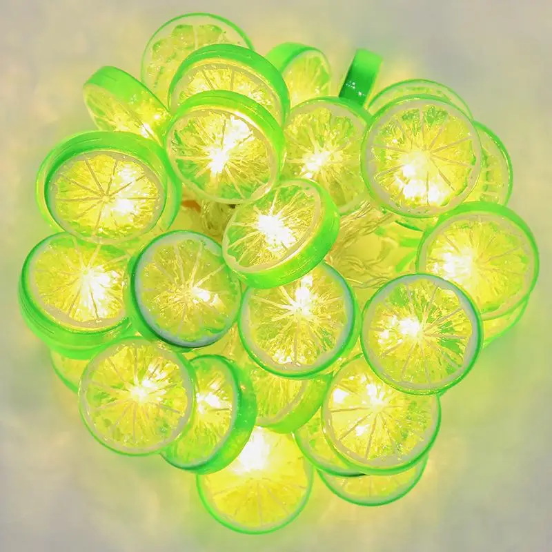 Green Lemon LED String Lights, atmosfera interior, decoração de Natal, luzes de bateria, festa, Happy New Year Room, 087